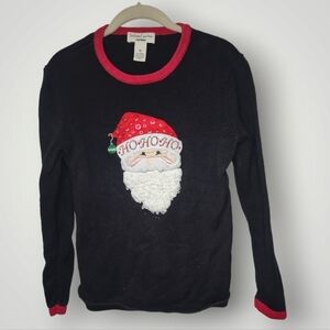 BECHAMEL Petite Vintage Black SANTA Christmas sweater women's size PS